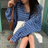 [Same-day shipping🚚/Jangmaru look☔] Bow overfit boxy fit long-sleeved checkered shirt 2 colors