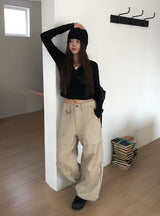 Brim brushed wrap button hoodie