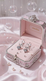 [IU Piercing] Dainty Heart Crystal and Ribbon Huggies Piercing - Silver Color