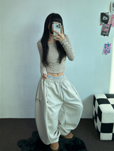 フリース❤サイドシャーリングストライプクロッピードロングスリーブTシャツ 🧸🤎🩶🩵3カラー