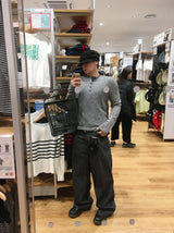 No.1631 ストライプパッチブラックデニムパンツ