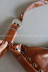 Punching Half Moon Round Shoulder Bag