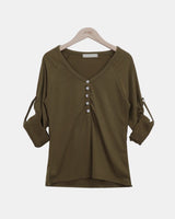 Hiel V-Neck Roll-Up 7-Sleeve T-Shirt