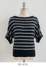 Say Boat-Neck Roll-Up Stripe Knit