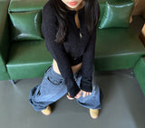 (TOP & ZIP-UP SET!) ダメージクロップドフィットニットジップアップ - 3 COLOR