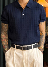 S/S Cable Button Collar Short Sleeve Knit 6COLOR