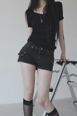 summer black cargo short pants