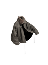 RELABEL Spatial Relations (Enclosure) Detachable Fur Collar, Two-Tone Batwing Sleeves Fabric Silhouette Drawstring Jacket