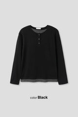 Henley neck layered long sleeves