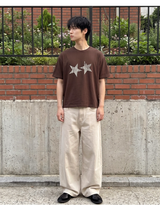 メンズコットンショートスリーブクロップTヴィンテージスター  ブラウン