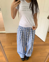 カークチェックピンタックバンディングロングワイドパンツ