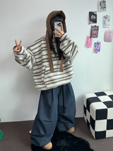 ツーピンタックリベットベルトバルーンロングパンツ🤎🖤💙3カラー