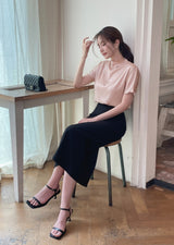 Raz Half-Neck Satin Pleats Blouse (Belt set)