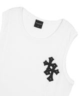 Cross Leather Patch Sleeveless - White