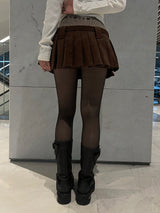 Corduroy pleated skirt belt set