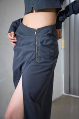 Zipper Slim Long Skirt Grey