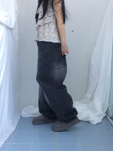 Curved overfit washed denim