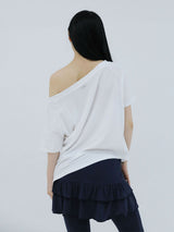 UNBALANCE BUTTON SHOULDER TOP(WHITE)