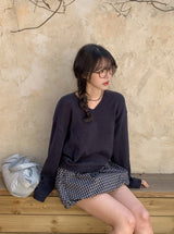 アゲインベーシックコットンルーズフィットⅤネックニット (5color)