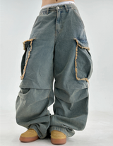 VINTAGE FRAY POINT DENIM💚🖤 - OVERFIT PANTS