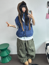 FLEECE LAYERED VEST ZIP UP💚💙🖤🧡4COLOR