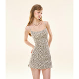 [GirlyFancyClub] Sexy Leopard Print Sleeveless Slim Fit Slimming Knit Camisole Dress With Built-in Bra Pads