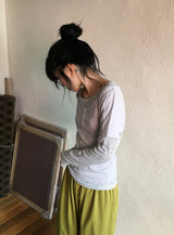 ニックス レイヤード ボタン ストライプ ロングスリーブ Tシャツ