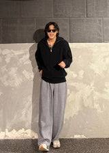 High-Neck Cable Half-Zip Up Knit 6COLOR