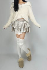 (SUPER CUTE/BUILT-IN SHORTS/ELASTIC WAIST♥) 2 COLORS ベルベットカンカンフレアストレッチミニスカート