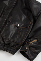 Fur lining leather blouson jumper