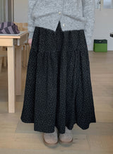 Pivot Flower Corduroy Banding Long Skirt