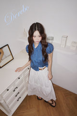 Cotton Punching Banded Waist Long Skirt