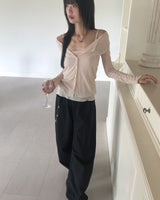Vento Basic See-Through Sleeveless Cardigan Set
