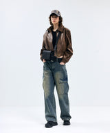 85-VIVAJ005 [Vegan Leather] Vintage Shape Crop Blouson Leather Jacket