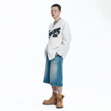 Star 8-part denim bermuda pants - DEEP BLUE