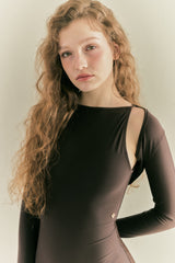 BACK RIBBON LEOTARD SWIMSUIT_Mocha