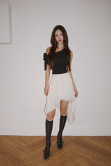 silk unbalanced wrap midi skirt