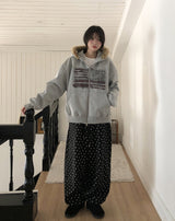 America Dirty Printing Brushed Fur Hood Zip-Up