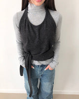 デュリンホルターネックラップレイヤードトップス