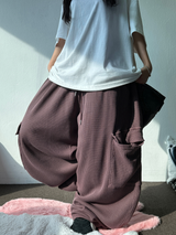 KOREAN 🧇 WAFFLE PUNCHING 🧇 LOOSE HIP CARGO BALLOON WIDE LONG PANTS 🩵🍓🩶 - 3 COLORS