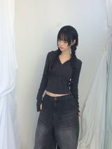 Fingerhole line hooded half zipup