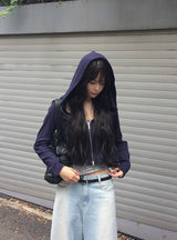 モル リブド スリム フード ジップアップ