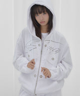 BIG CROSS EYELET HOODED ZIP-UP (WHITE) F26QB038