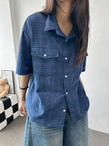 Brownie Plaid Semi-Cropped Shirt 3color