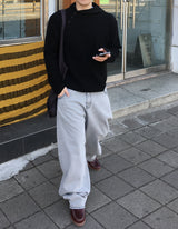 No.1674 バックポケットグレー ワイドデニムパンツ
