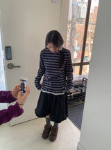 クニンフリルストライプリボン長袖Tシャツ