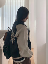 [unisex] ジオンカウチャンカラーマッチングニットジップアップカーディガン
