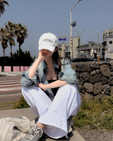 Polka cropped denim jacket