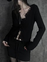 distressed fringe knit cardigan (2color)