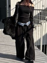 Denim layered sweat pants(2color)